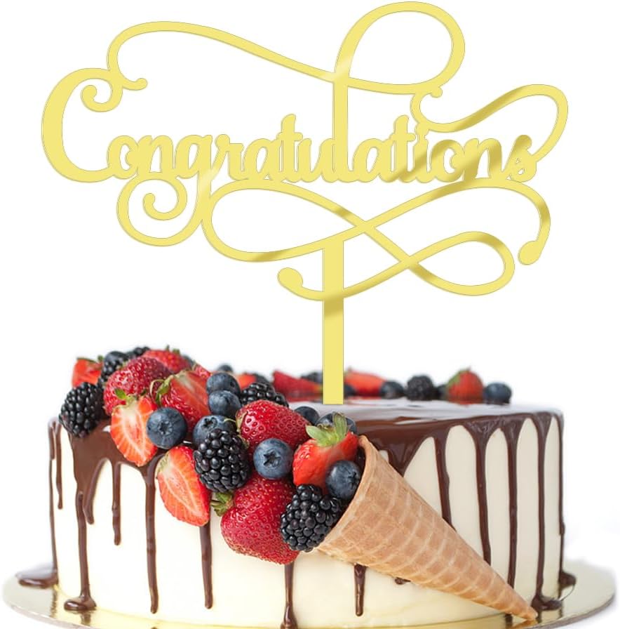 Congratulations Cake Topper,Congratulations 2026 Graduation Cake Topper,Graduation, Wedding, Retirement, Birthday, Anniversary, Celebration Party Decorations Supplies (Acrylic Gold)