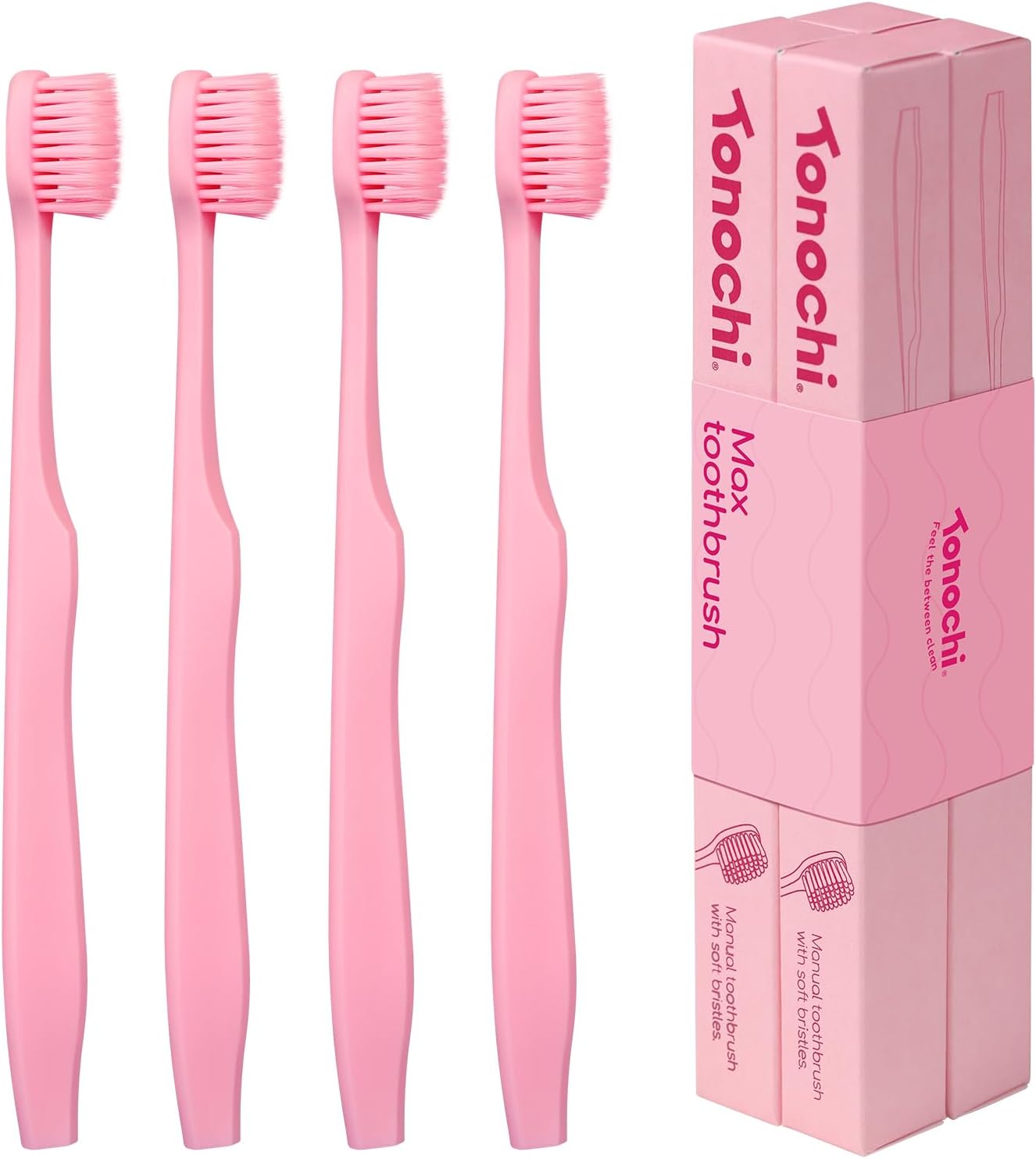 Max Extra Soft Toothbrush for Adults with Sensitive Gums, Soft Bristle Toothbrushes, Wide Head for Back Teeth, Ergonomic Non-Slip Grip, BPA Free, Individually Wrapped, 4 Pack, Blush Pink