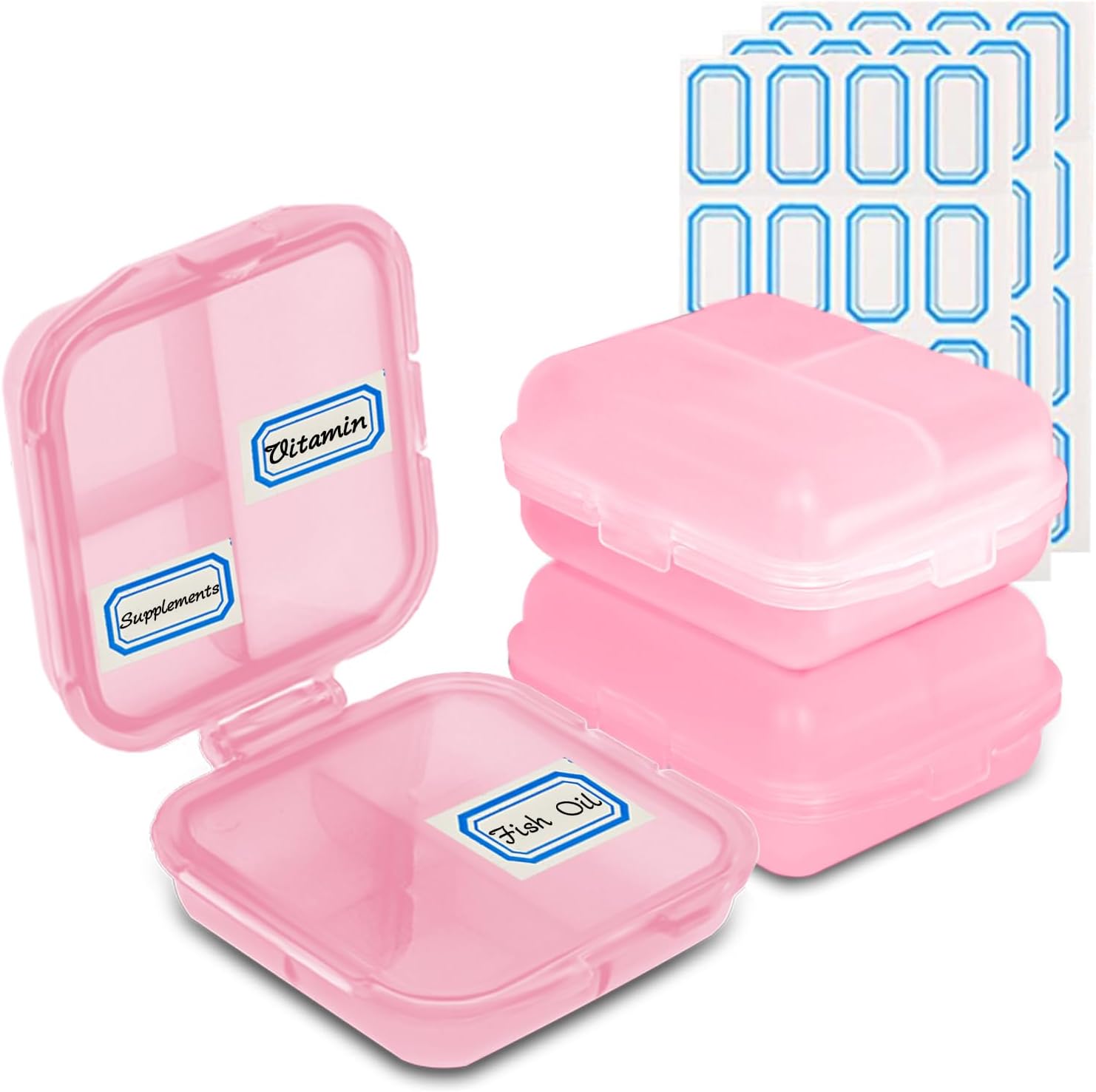 Daily Pill Organizer 6 Compartments, Small Pill Box Portable Travel Pill Case, Mini Pill Container for Purse Pocket, Compact Travel Medicine Organizer for Vitamin, Cod Liver Oil, Supplement(Pink)