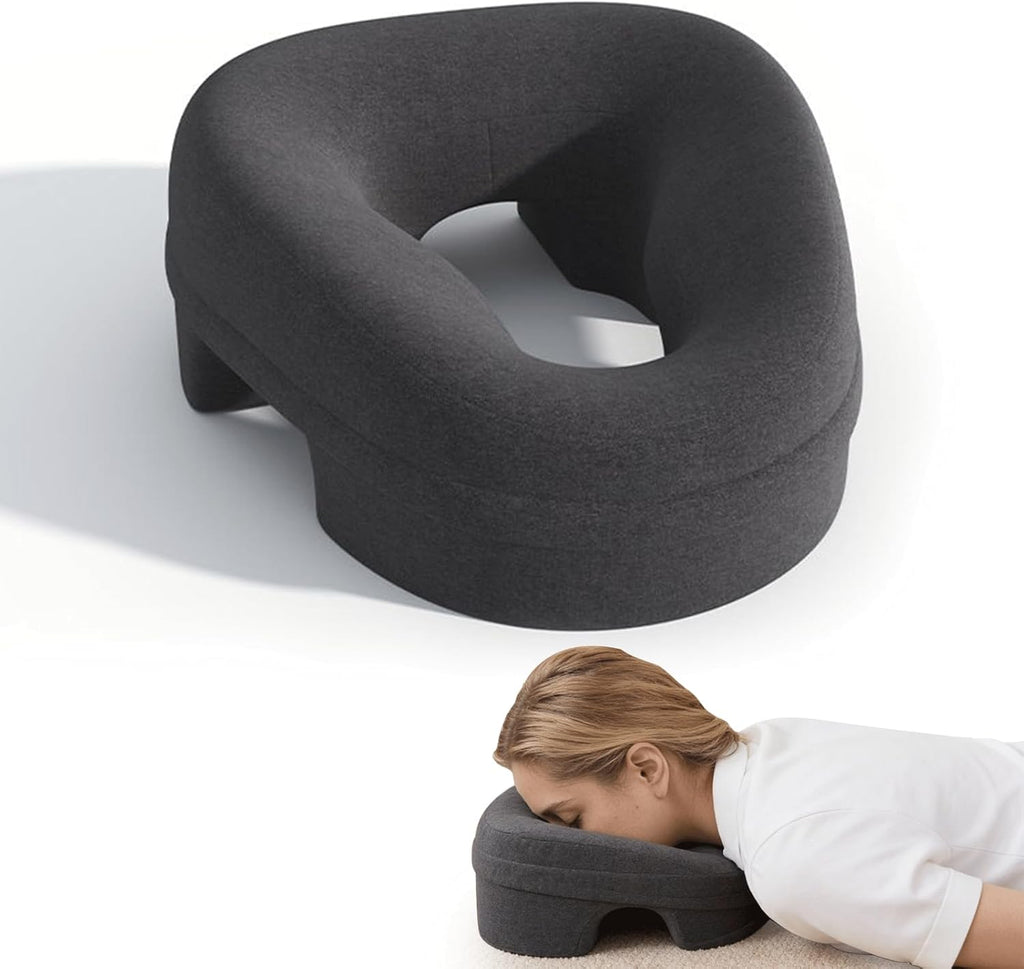 Face Down Pillow Massage Headrest for Bed, massage pillow on massage table, Piercing Pillows, Sleeping Pillow, Face Cradle After Eye Surgery, memory Removable Cover with Breathable Design, Dark Grey