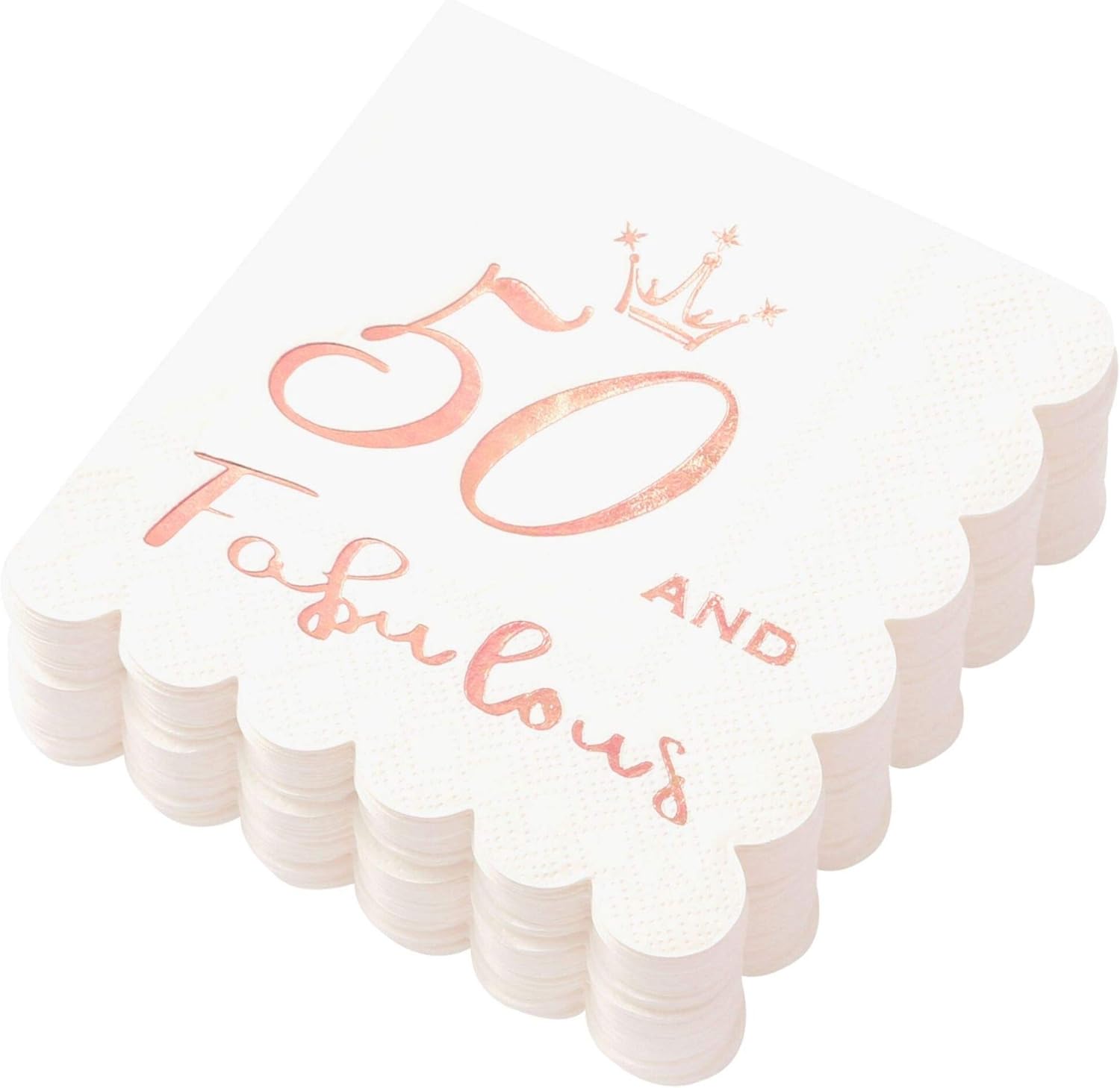 50 and Fabulous Cocktail Napkins Rose Gold - 50th Birthday Decorations for Women, Folded 5x5 Inches Disposable Party Napkins, 3-Ply Paper Beverage Napkins, 50th Birthday Napkins, Wedding Anniversary