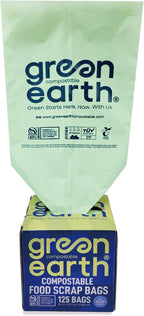 Green Earth Compostable Bags for Countertop Compost Bins, 1.2 Gallon (4.5L), Extra Thick 0.68 Mil, Leak-Proof & Odor Control, 125-Count, ASTM D6400, BPI (US) & OK Compost Home (EU) Certified