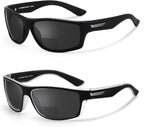 Missfive 2-Pack Mens Ultimate Bifocal Sunglasses with Readers Built In Sporty Upgraded Wrap Frame, UV400 Protection Driving & Reading Glasses for Outdoor +2.5