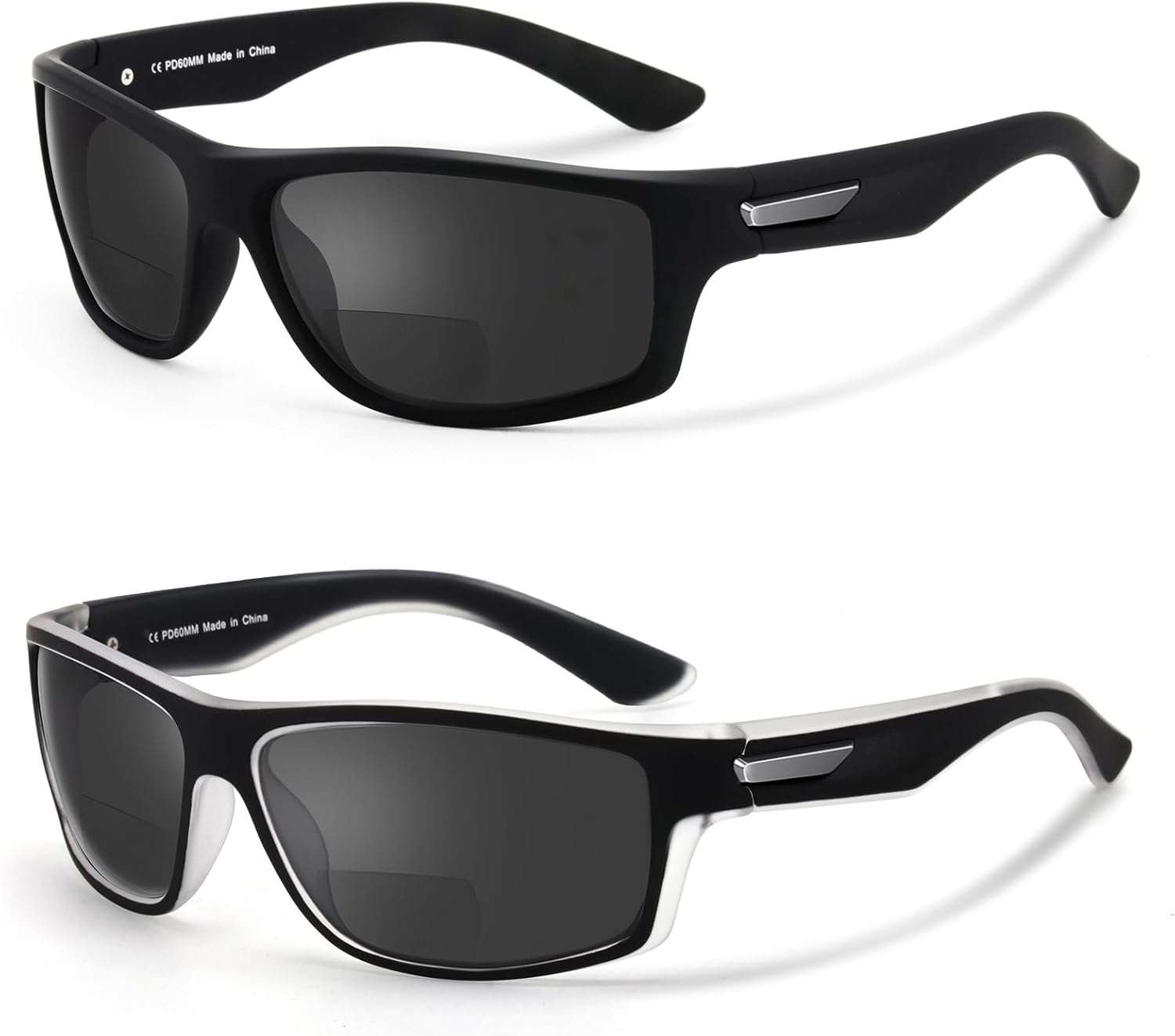 Missfive 2-Pack Mens Ultimate Bifocal Sunglasses with Readers Built In Sporty Upgraded Wrap Frame, UV400 Protection Driving & Reading Glasses for Outdoor +2.5