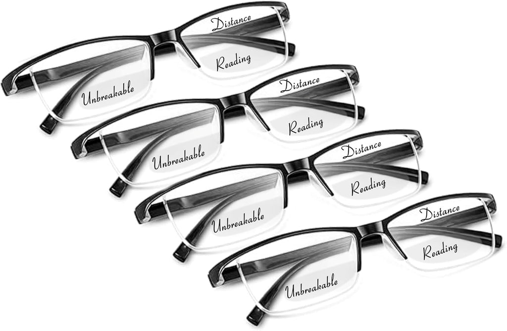 Yogo Vision Bifocal Reading Glasses Men Lightweight Half Rim Frame MultiFocal Readers Comfortable Stylish Eyewear 4/pk
