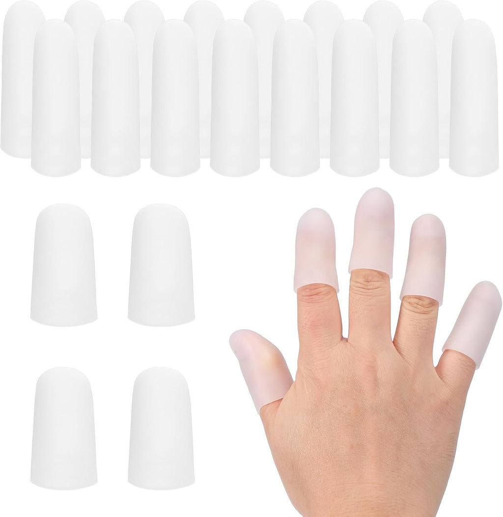 PATIKIL Finger Sleeve Protectors, 20pcs Silicone Finger Cots Cover Cap Thumb Guard Gel Finger Protection for Repair, Sports, 2 Size White