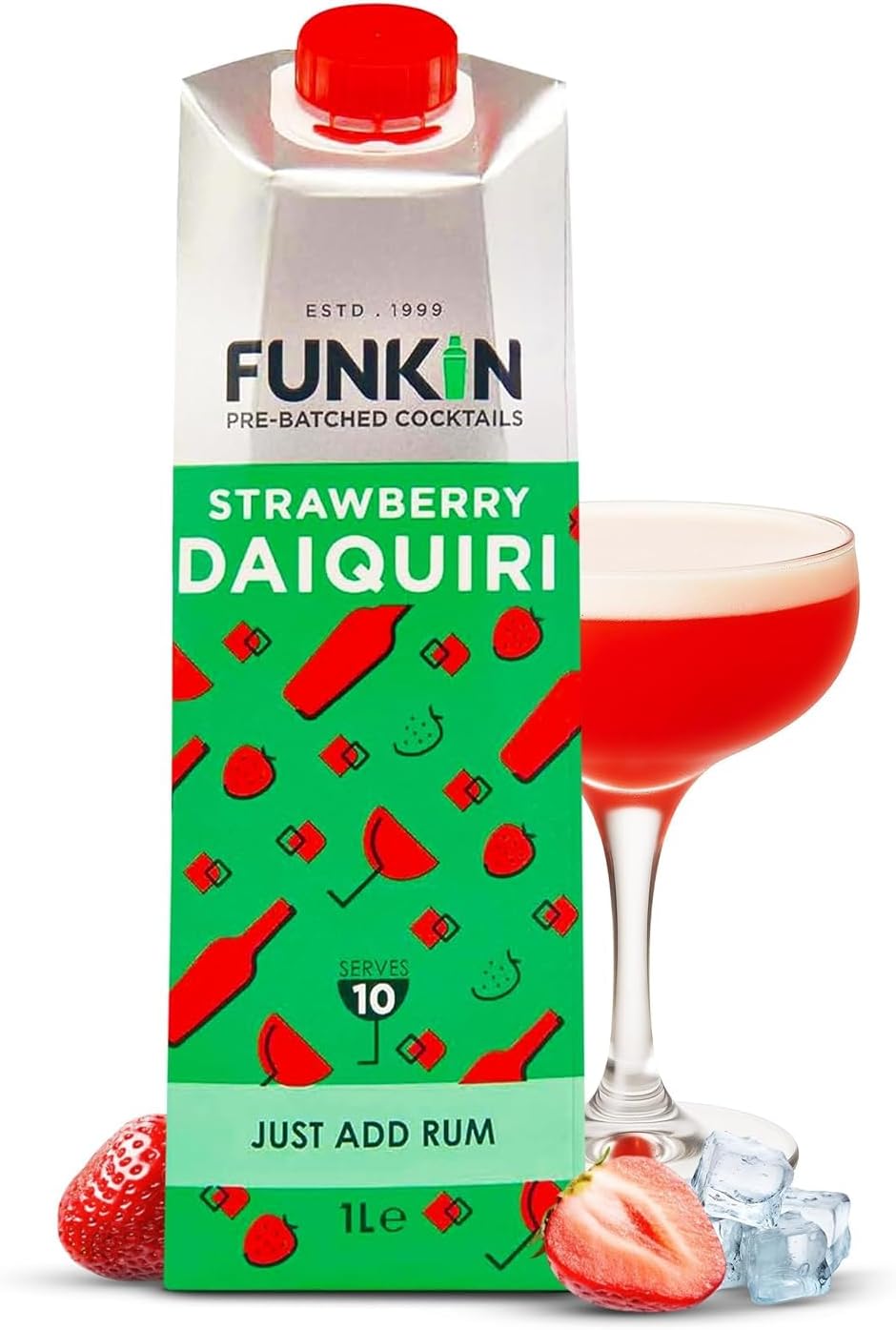 Funkin Strawberry Daiquiri Cocktail Mixer 1L | Premium Real Fruit Mixer for Cocktails, Smoothies, and Non-Alcoholic Drinks | Small Batch, No Corn Syrup, No Preservatives | Vegan, Non-GMO, Gluten-Free
