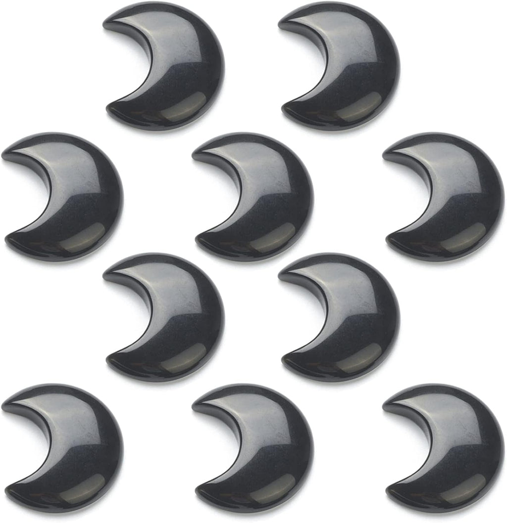 SUPERFINDINGS 10Pcs Natural Obsidian Cabochons Crescent Moon Black Gemstone Healing Crescent New Carved Stones Crystal Worry Stones for Jewelry Making Meditation Balancing Pendant Decor