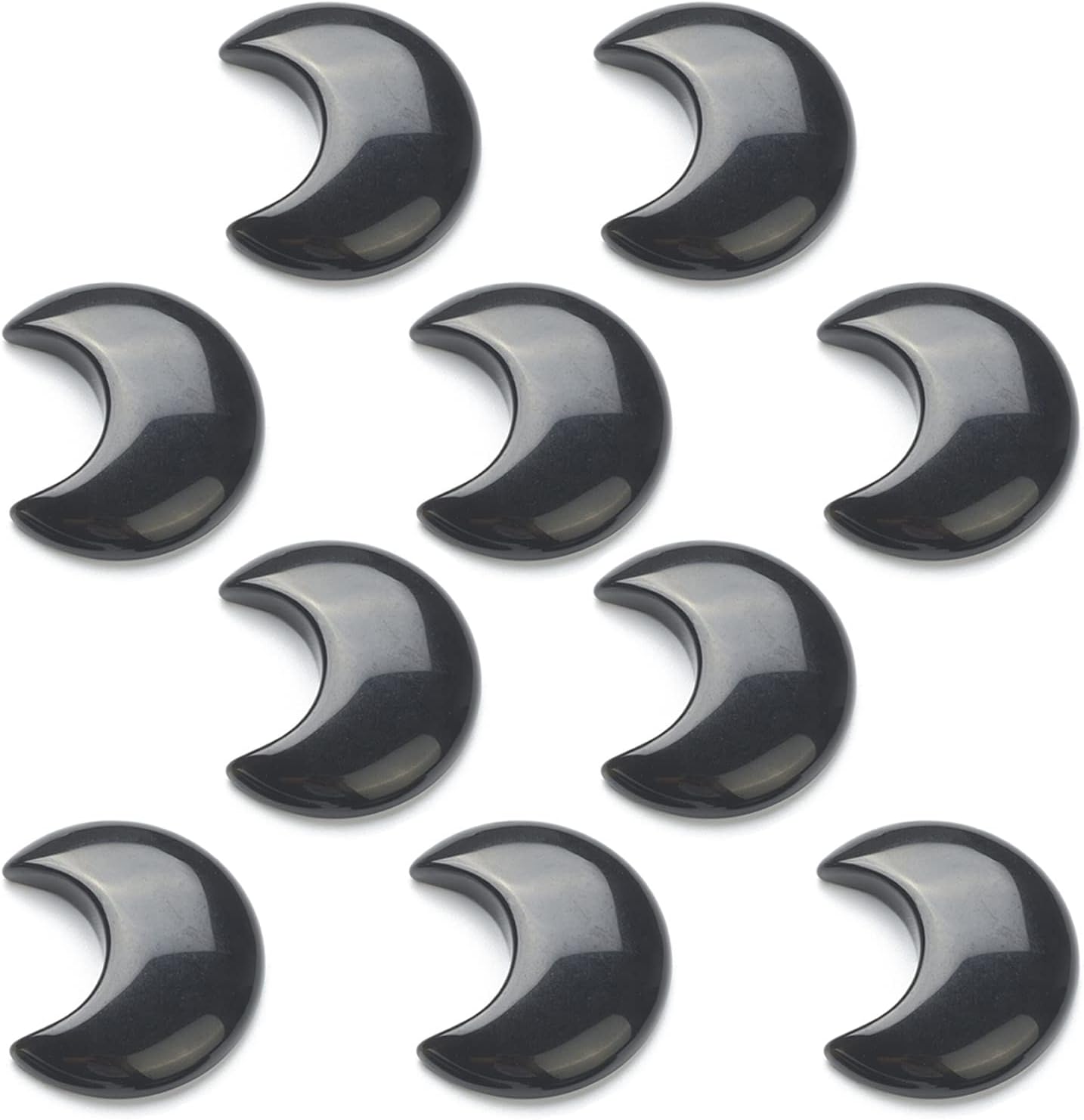 SUPERFINDINGS 10Pcs Natural Obsidian Cabochons Crescent Moon Black Gemstone Healing Crescent New Carved Stones Crystal Worry Stones for Jewelry Making Meditation Balancing Pendant Decor