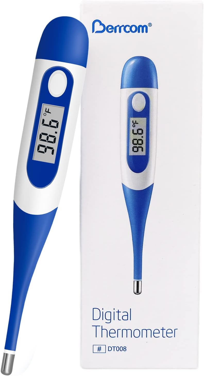 Berrcom Digital Thermometer for Adults, Oral and Underarm Thermometer for Baby and Kids Medical Thermometer with Fever Alarm Rectal Thermometer with Soft Tips