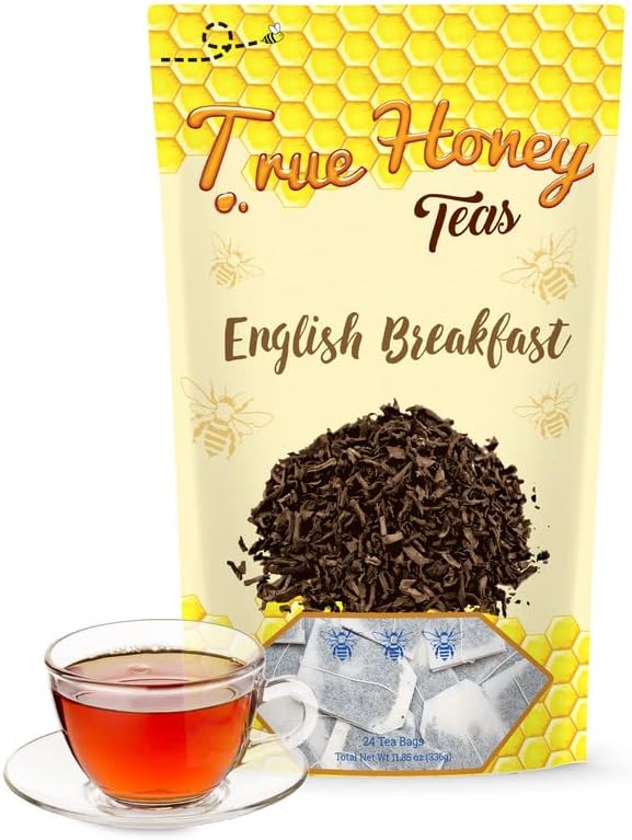 True Honey English Breakfast Tea Bags - Honey Crystals Blended in Every Sachet - Strong Antioxidant Support - All Natural Organic Herbal Caffeinated Free Tea Bag 24 Count
