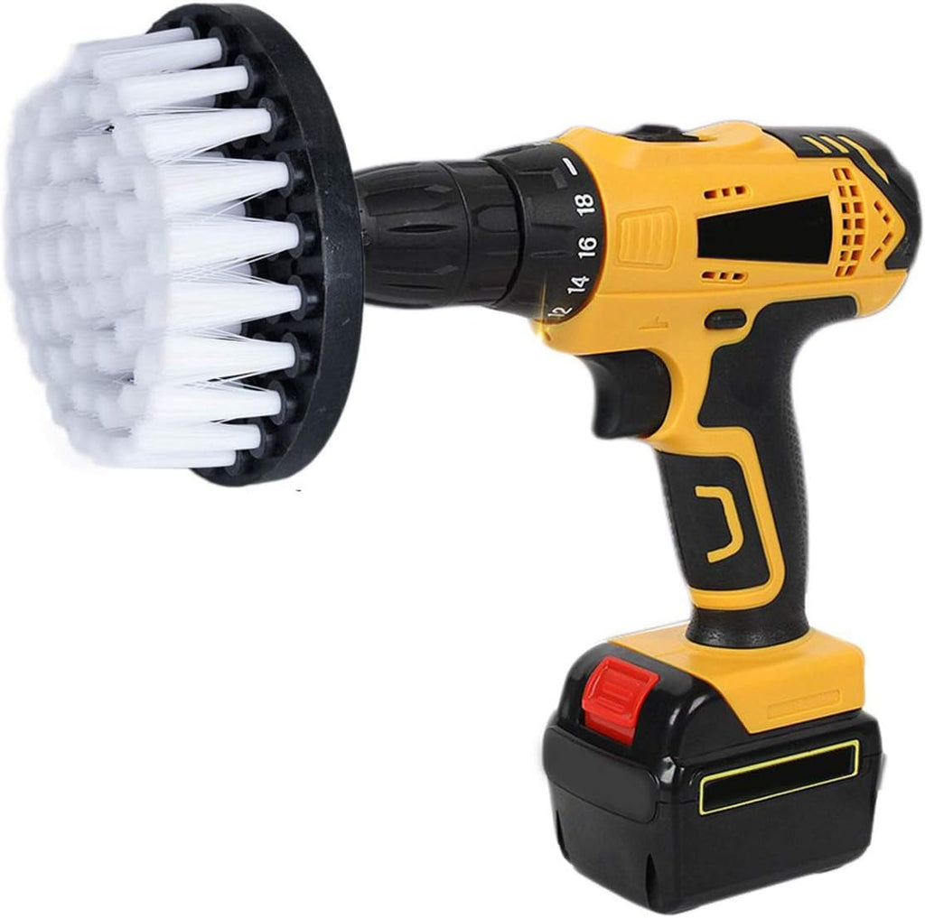 HIFROM Drill Brush - 4 inch Power Drill Attachment Soft Bristle White Quick Change Shaft Scrub Cleaning Brush for Carpet, Upholstery, Leather, Glass (White)