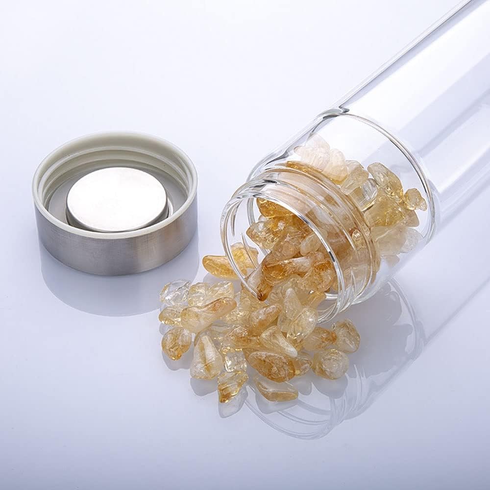 Crystal Water Bottle Reusable Water Bottle Natural Elixir Quartz Crystal Healing Point Crystal Reiki Energy Elixir Gemstone Infused Water Bottle