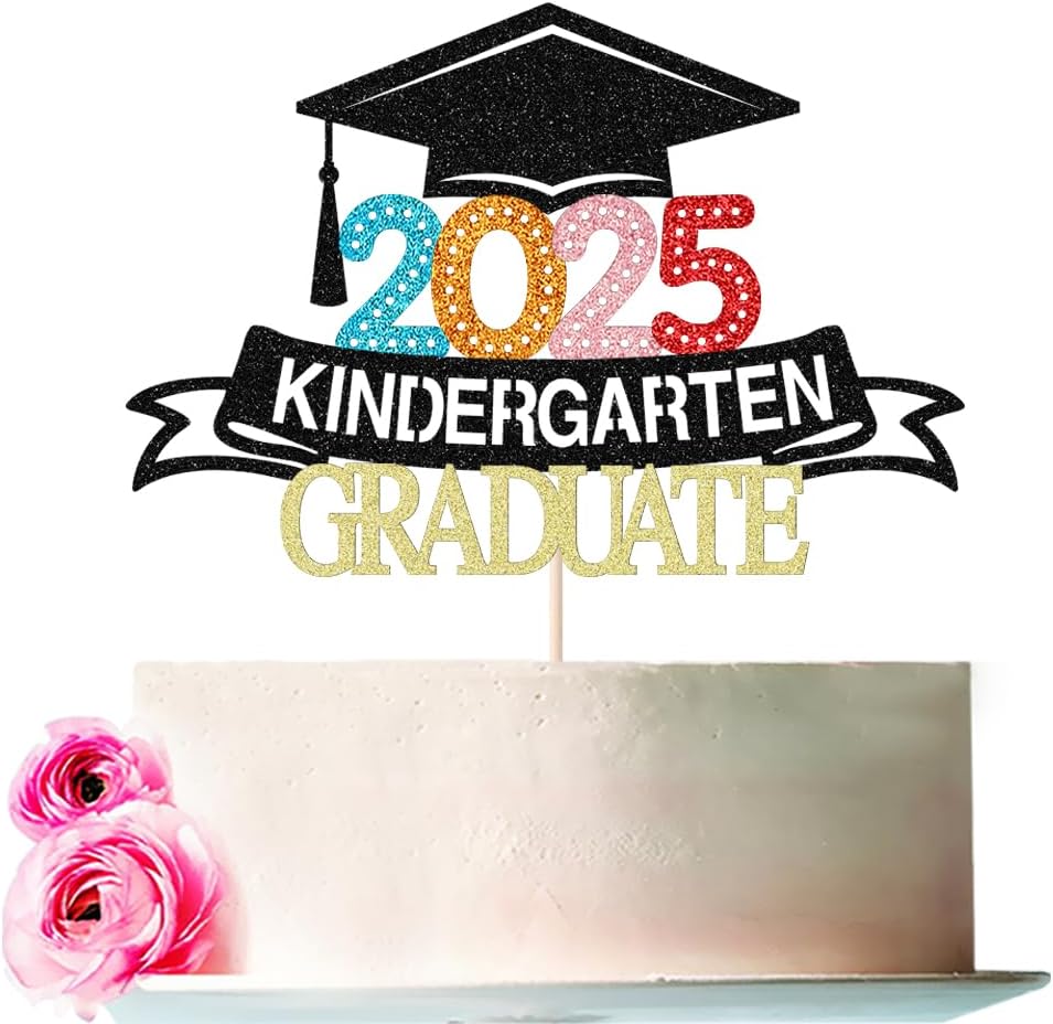 Congrats Grad Cake Topper 2024 Congrats Grad Cake Decor 2024 High School/College/Senior Graduation Party Decorations Supplies (kindergarten, black 25)
