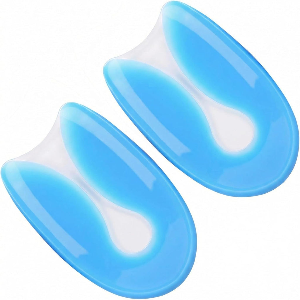 1Pair Blue Silicone U-Shaped Heel Cups Plantar Fasciitis Insert Invisible Heel Pads Soft Gel Heel Cushions Protectors Shock Absorbing Support for Women Men(Large)