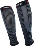 Vital Salveo Recovery Calf Compression Sleeves. Fit for Cycling Running Travel Pregnancy Nurses Calf Pain Relief-(1Pair)-Black with Srtipe-M