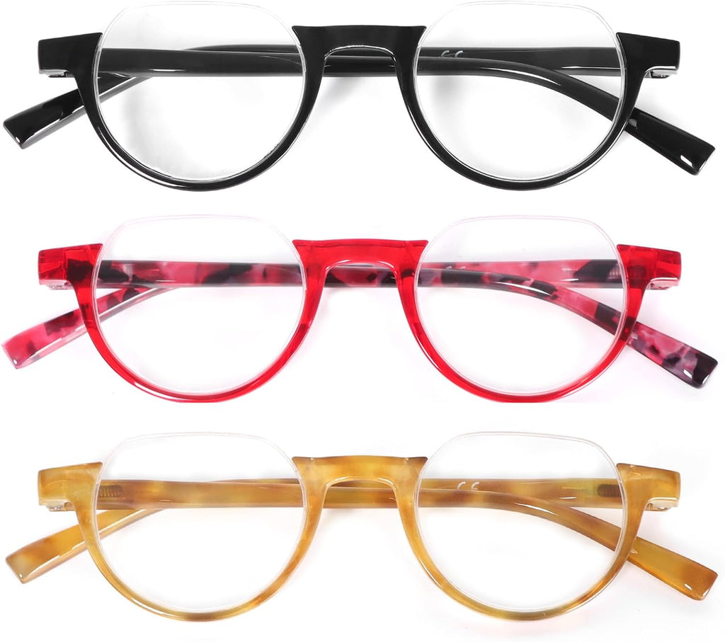DXYXYO 3 Pack Half Moon Reading Glasses for Women, Stylish Blue Light Blocking Computer Readers with Spring Hinge