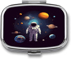 Astronaut Solar System Planets Pill Box Medicine Pill Organizer Small Pill Case Travel Pill Container Portable Pill Case for Pocket 2 Compartment Pill Holder Pill Boxes for Travel