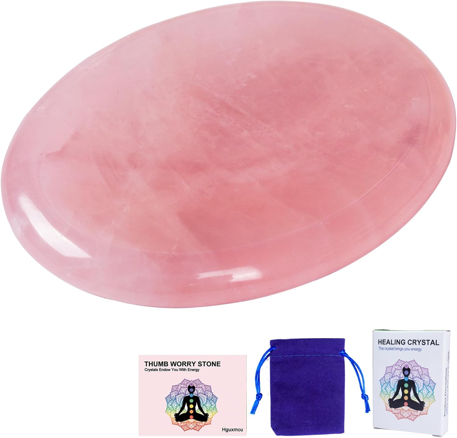 Natural Rose Quartz Crystal Thumb Worry Stone for Anxiety Stress Relief, Hand Carved 1.8 Inch Healing Crystal Oval Thumb Worry Stone Meditation Accessories, Reiki Pocket Palm Stone Gifts for Women Men
