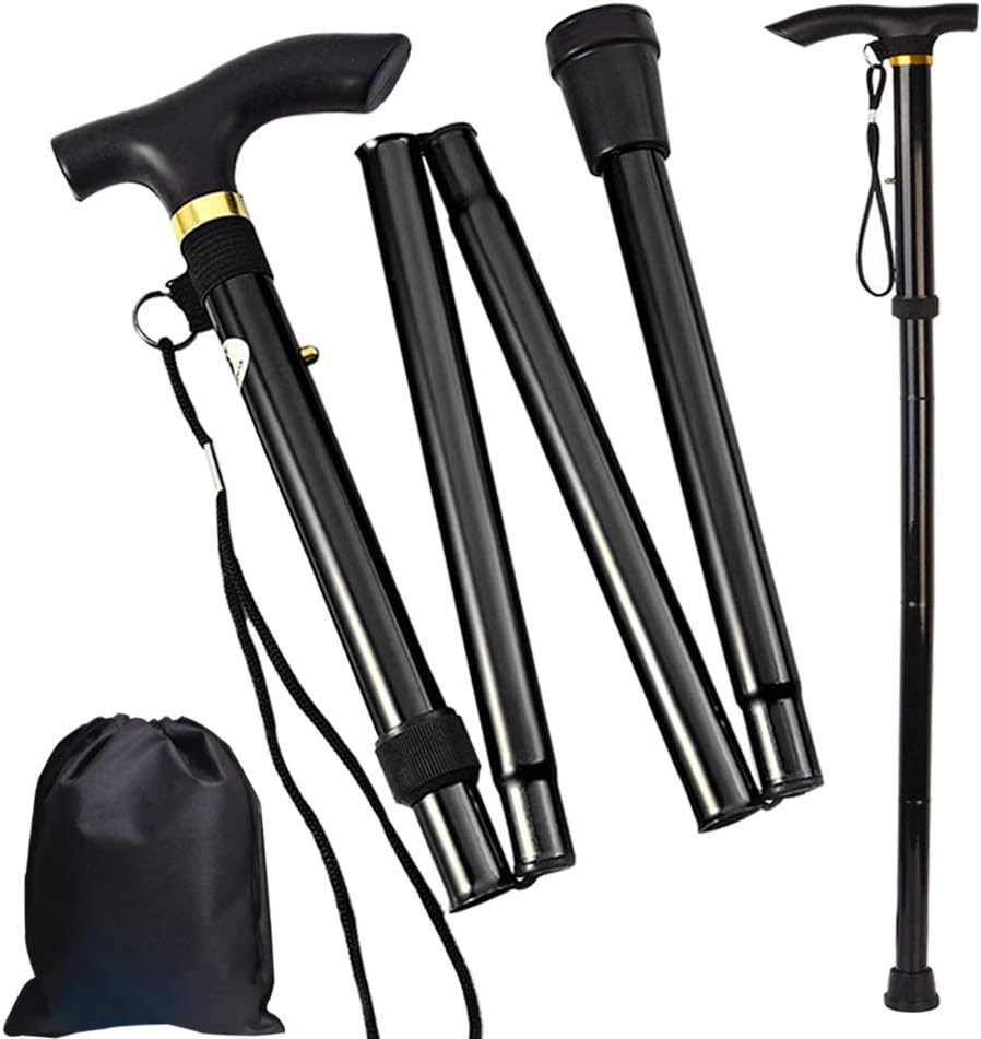 Folding Cane, Trekking Poles for Men, Women, Collapsible Walking Stick, Walking Cane with Carrying Bag, Adjustable,Lightweight, Anti Shock, Rubber Base for Hiking Camping