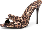 Leopard Print Round Open-Toe Stiletto Heels - 3.9 Inch Comfortable Heeled Sandals for Women, Sexy Party & Special Occasions Weddings, Cocktail Parties, Prom & Date Nights