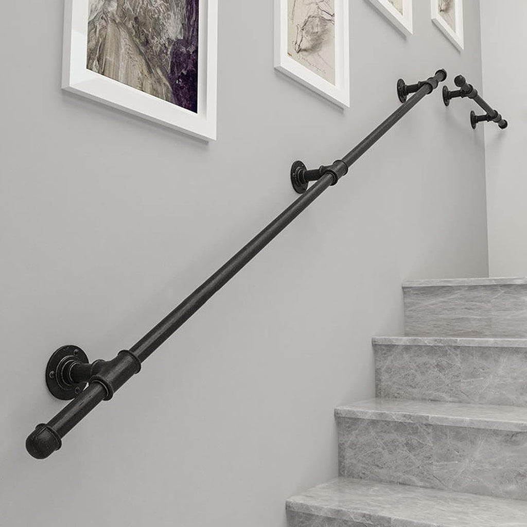 Outdoor Grab Rail, Wall Balustrade Foot Rail Support Handle Safety Bar Stairs Handrail Banister Rail Support Kit External Outside, Black Metal Wrought Iron (Size : 13.1ft/400cm)