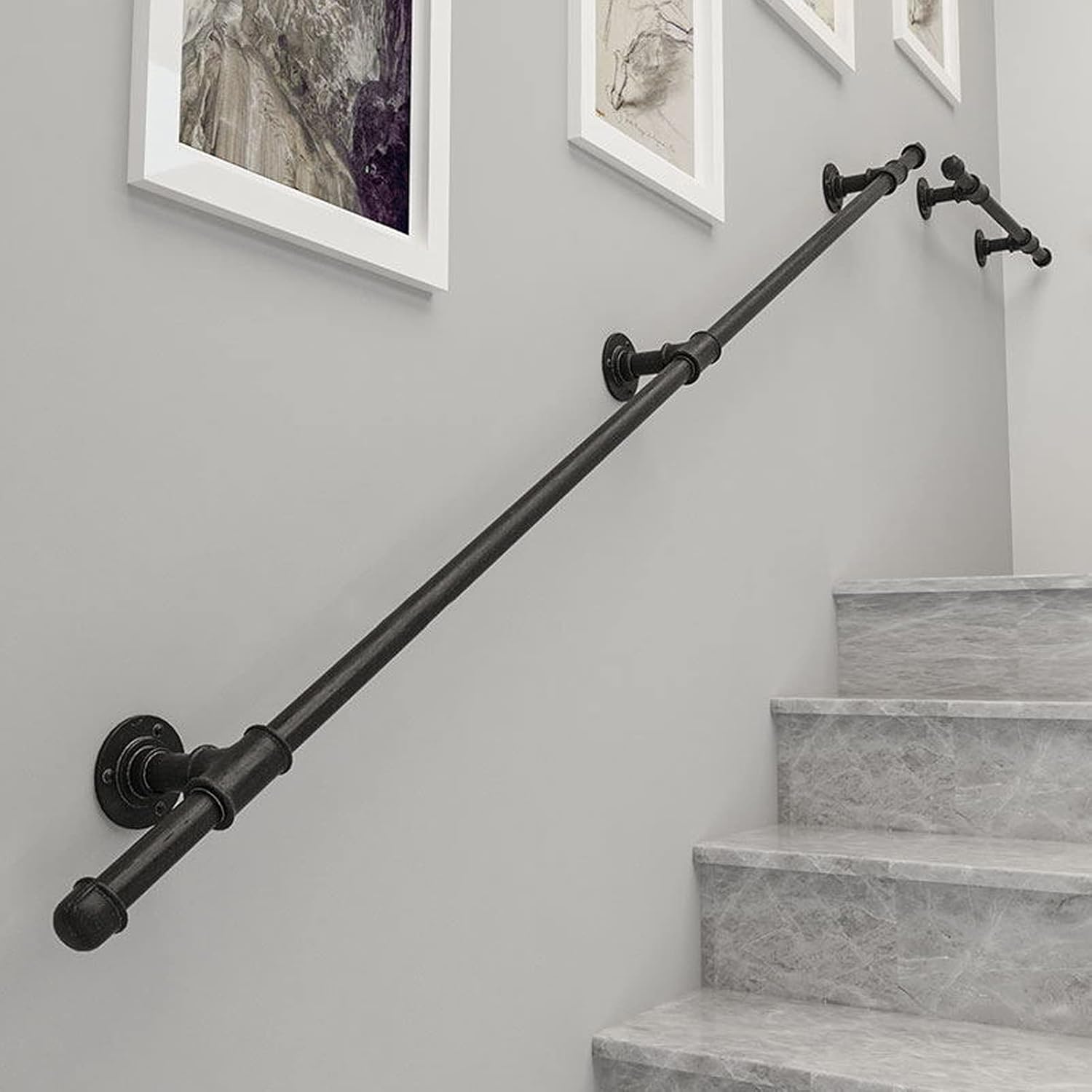 Outdoor Grab Rail, Wall Balustrade Foot Rail Support Handle Safety Bar Stairs Handrail Banister Rail Support Kit External Outside, Black Metal Wrought Iron (Size : 13.1ft/400cm)