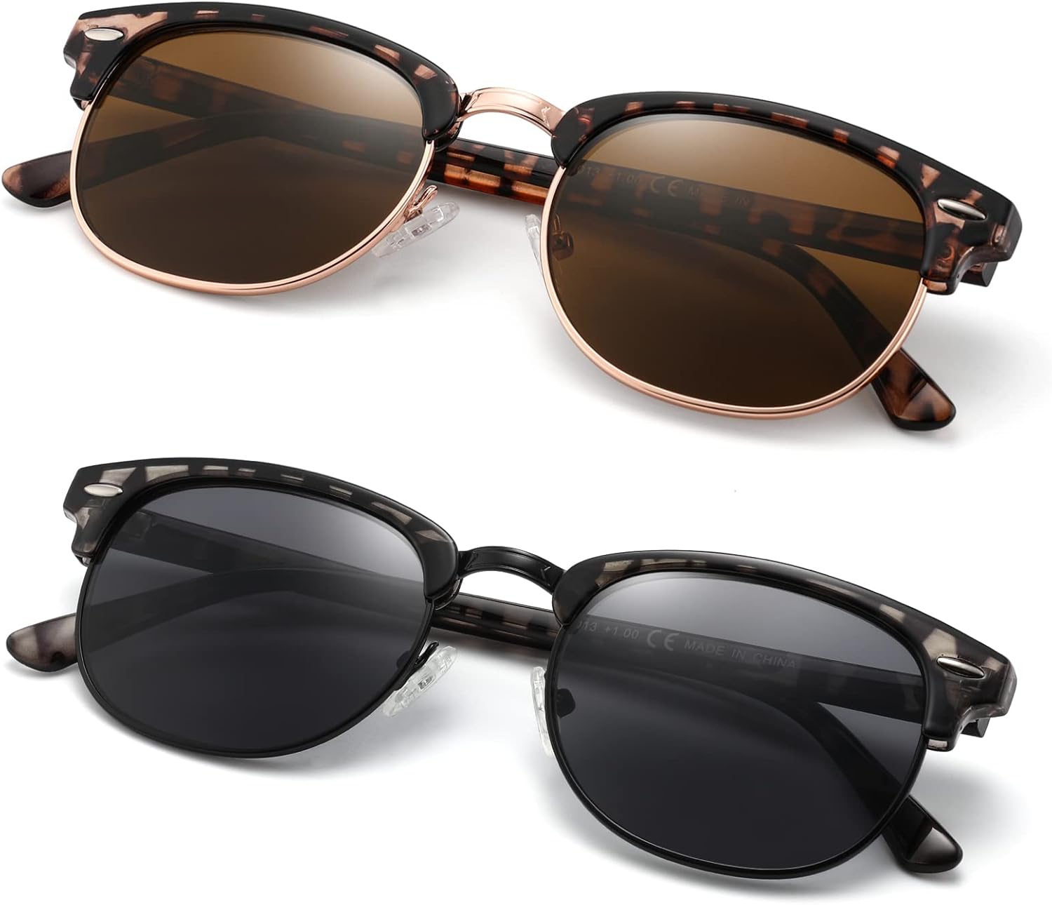 2 Pack Sunglasses Readers for Men Women Vintage Full Lens Reading Sunglasses Outdoor Magnifying Glasses NON BIFOCAL 2.75