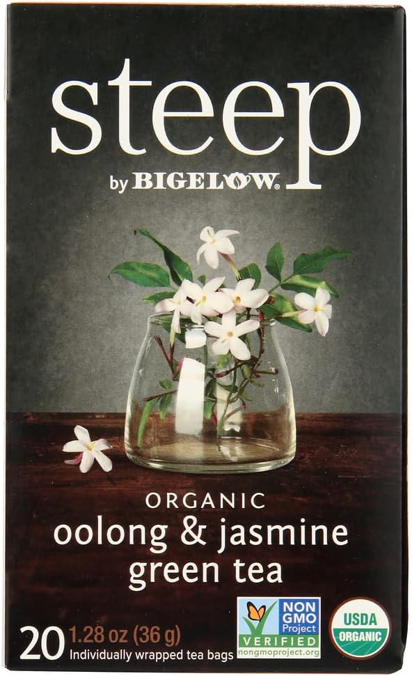 steep Organic Oolong with Jasmine Green 20 Count Box, Certified Organic, Gluten-Free, Kosher Tea in Foil-Wrapped Bags