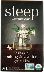 steep Organic Oolong with Jasmine Green 20 Count Box, Certified Organic, Gluten-Free, Kosher Tea in Foil-Wrapped Bags