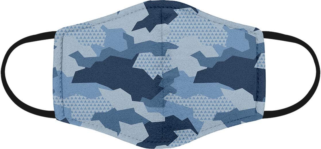 2-Pack Reusable Washable Kids Cloth Face Masks - Unisex Face Covering with Adjustable Ear Loops - Dual Layer 100% Cotton - Soft & Breathable Fabric Face Mask - Blue Camo