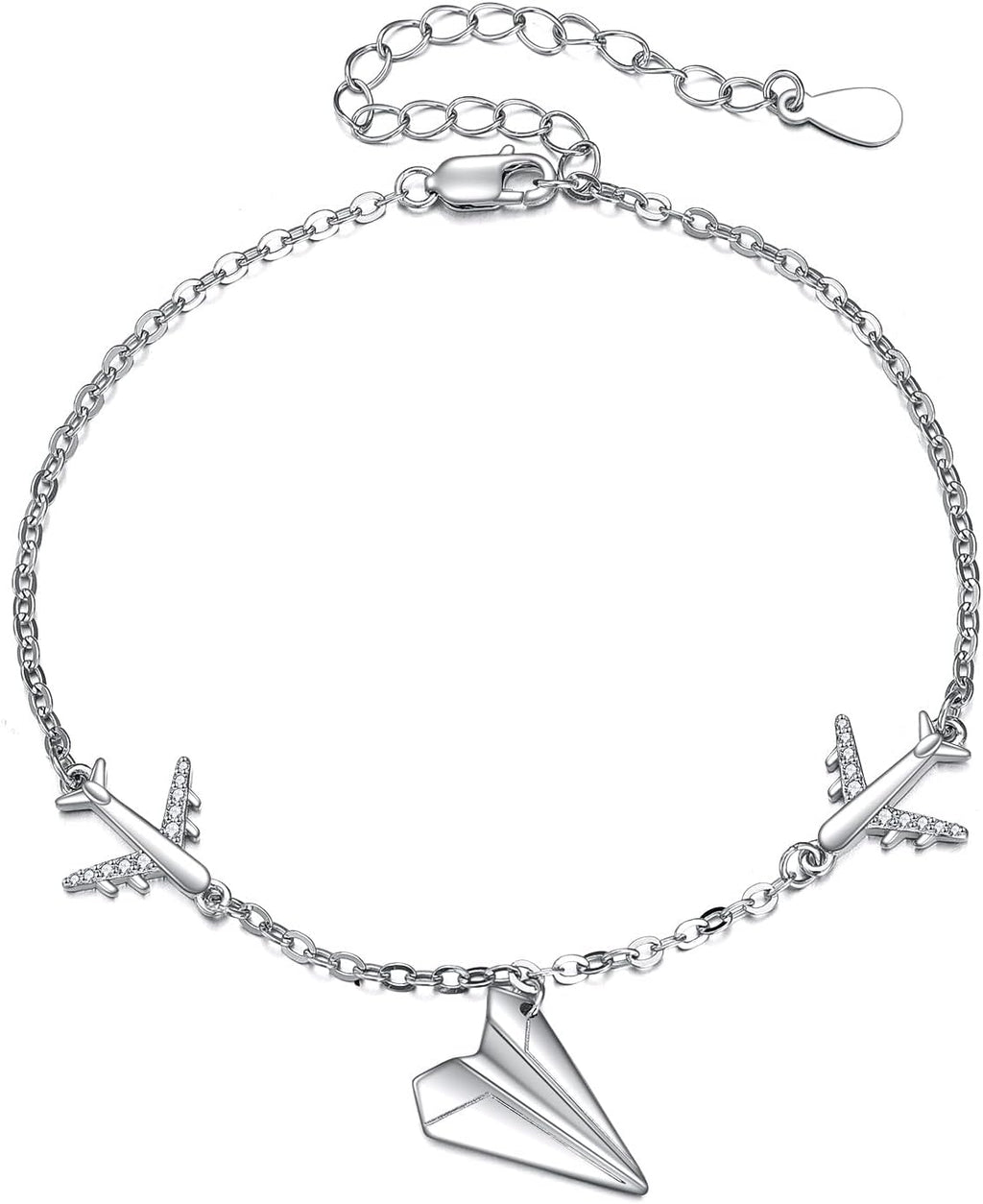 Paper Airplane Bracelet for Women S925 Sterling Silver Adjustable Hypoallergenic Charm Bracelet Anklet Jewelry Graduation Birthday Gifts
