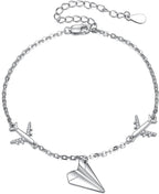 Paper Airplane Bracelet for Women S925 Sterling Silver Adjustable Hypoallergenic Charm Bracelet Anklet Jewelry Graduation Birthday Gifts