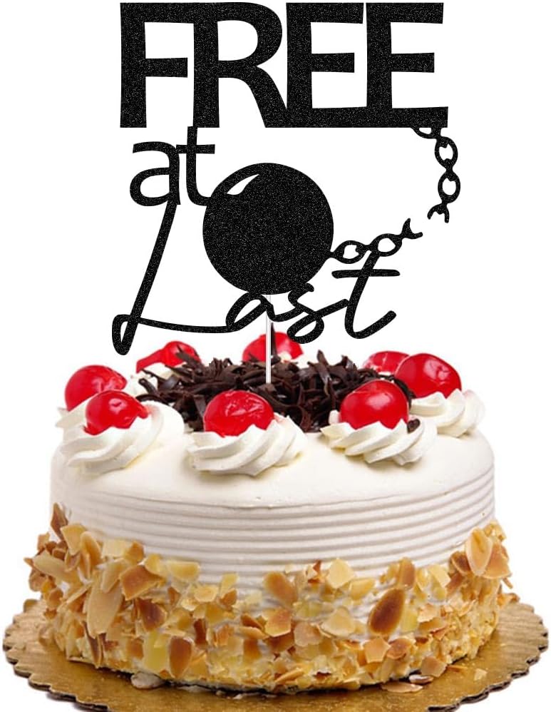 Free At Last Cake Topper, Break-up/Just Divorced Party Decoration, Divorce Cake Decors with Ball and Chain, Finally Done Cake Sign Black Glitter