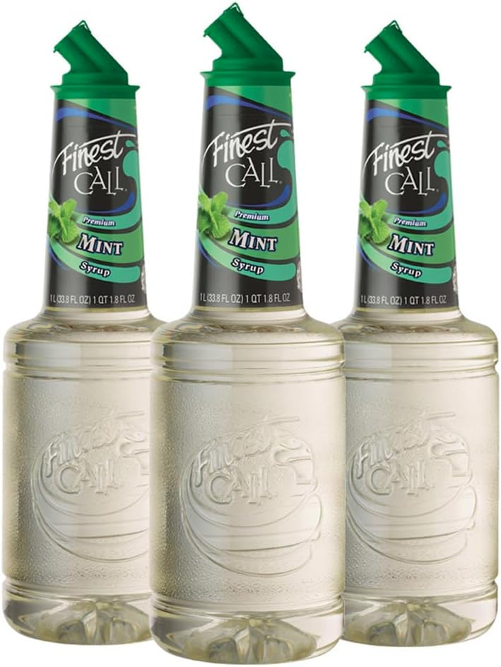 Finest Call Premium Mint Flavored Syrup Drink Mix, 1 Liter Bottle (33.8 Fl Oz), Pack of 3