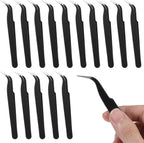10 Pcs Tweezers for Crafting, Stainless Steel Curved Craft Tweezers, Black Sticker Tweezer Kit Multipurpose Precision Tweezer for DIY Jewelry Making, Scrapbooking, Eyelash Extension