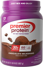 Premier Protein Powder, Chocolate Milkshake, 30g Protein, No Added Sugar, 100% Whey Protein, Keto Friendly, Soy & Gluten Free, 24.5 oz (17 Servings)