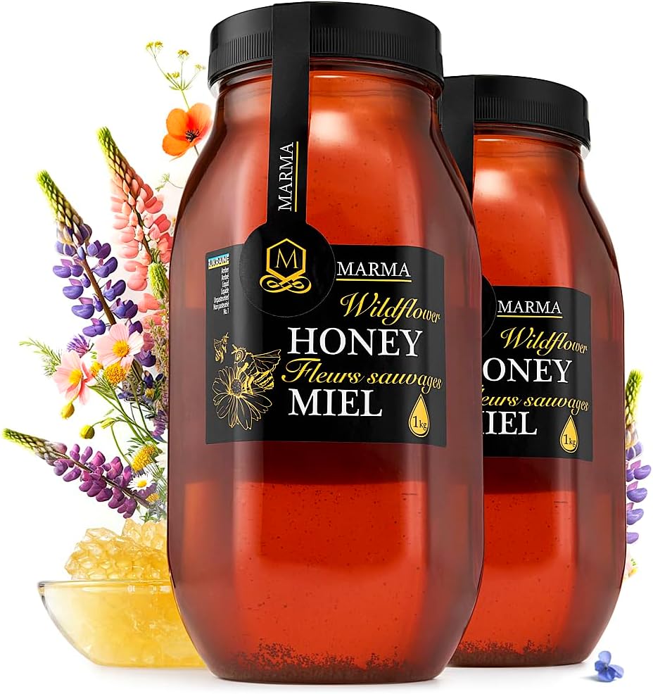 HONIGMA® Marma Wildflower Honey | Authentic Raw Honey from Ukraine | 100% Pure & Unpasteurized | 1000g/35.2oz | May Arrive Crystallized or Partially Crystallized | Pack of 2