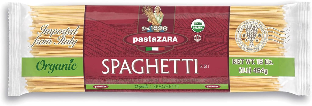 PASTA ZARA - Spaghetti - Organic - 100% Italian Pasta, Made with Durum Wheat Semolina Flour, Non GMO (1 LB. BAG) - Consistently al Dente.