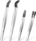 Ainiv 4pcs Tweezers with Rubber Tips, PVC Coated Tweezers Set, Rubber Straight/Flat/Long Curved Tips Non Marring Tweezers for Jewelry Crystals Bead, Crafts Making, Lab Stainless Steel Tweezer Tool