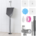 Wall Mounted Urinal with Cover, Plastic Small Urinal with Complete Flush Valve Kit, Commercial Urine Diverter, Outside Toilet with Lid for Bathrooms, Apartments, Garages, RVs