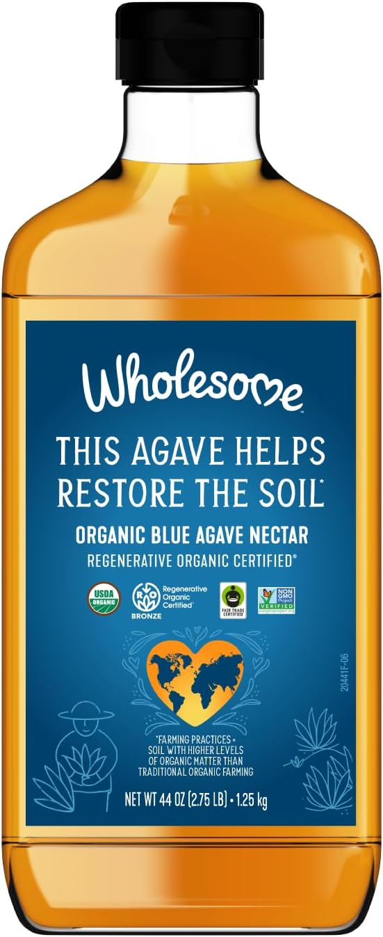 Wholesome Sweeteners 44-Ounce Organic Blue Agave Nectar, Fair Trade, 100% Pure, Non GMO, Gluten Free & Vegan, 1 Pack
