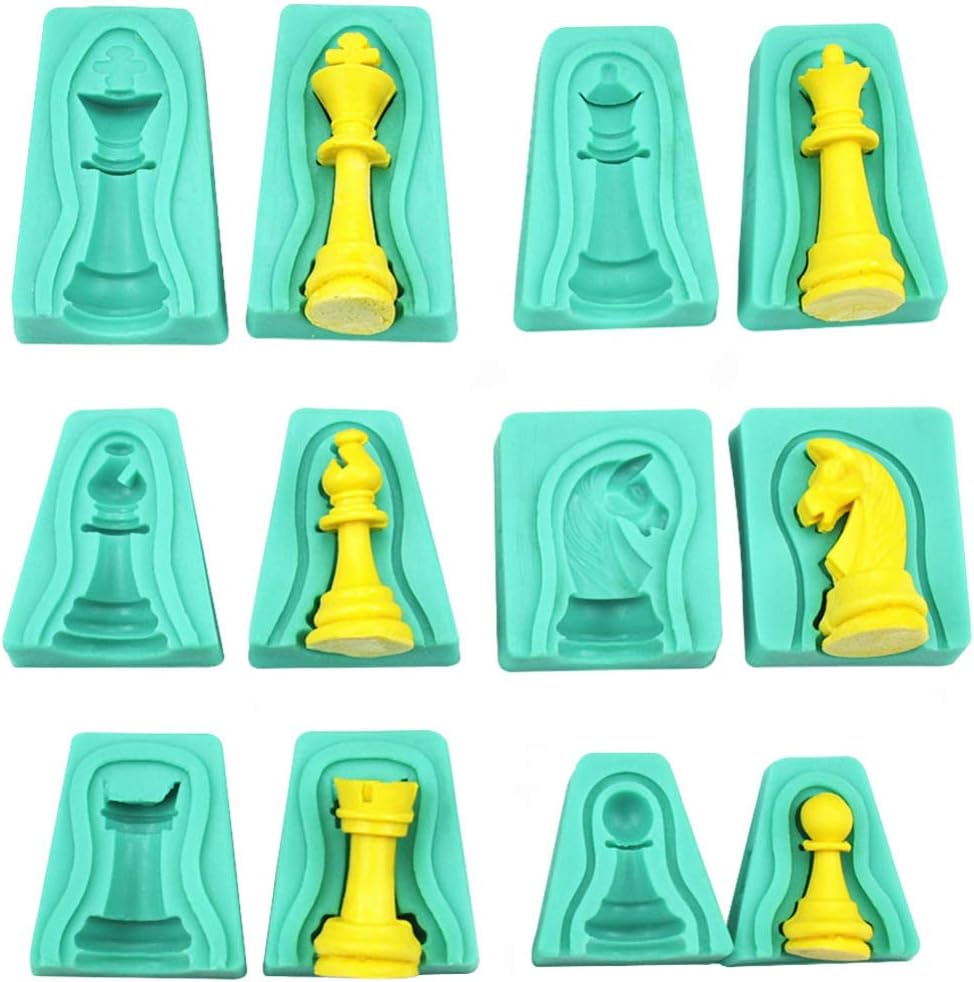 12Pcs Chess Set Mold Chess Fondant Mold 3D s Piece Silicone s Epoxy Casting for DIY Candy Chocolate Cake,Candle Wax Crayon Melt, Resin Crafts Making Tool Projects