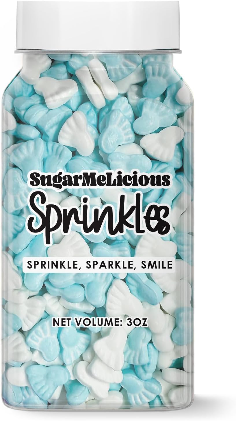 SugarMeLicious Blue Baby Feet Sprinkles, Delightful Baby-Themed Decorations for Cakes, Cupcakes, and More (3 Ounce)