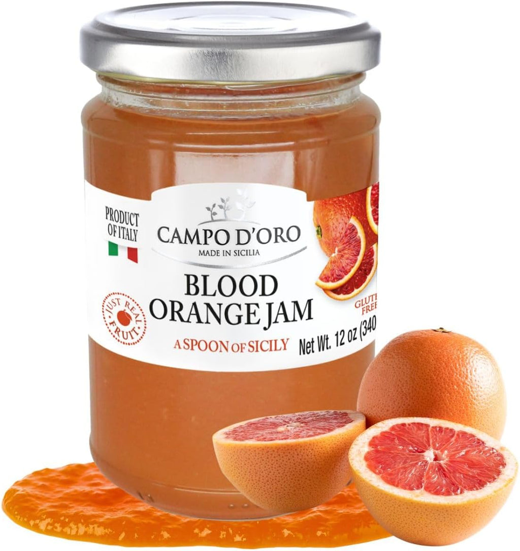 Campo D'Oro Sicilian Blood Orange Marmalade – Italian Jam – 100% Real Fruit – No Additives – Blood Orange Preserve Made from Fresh Pulp, Peels & Juice – 12 oz (340g)