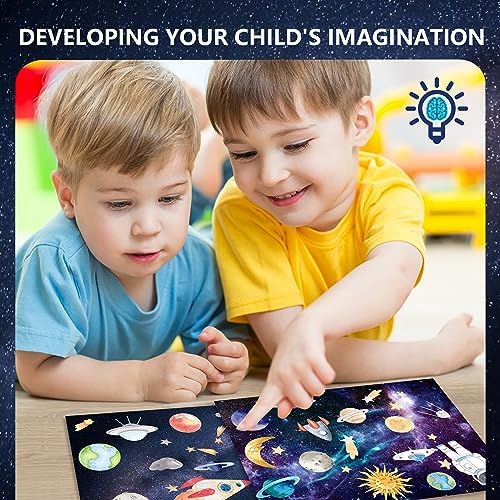 24 Sheets Space Stickers for Kids Reusable Planet Rocket Star Stickers DIY Make Your Own Solar System Stickers for Kids Classroom Learning Educational Classroom Reward Birthday Gifts