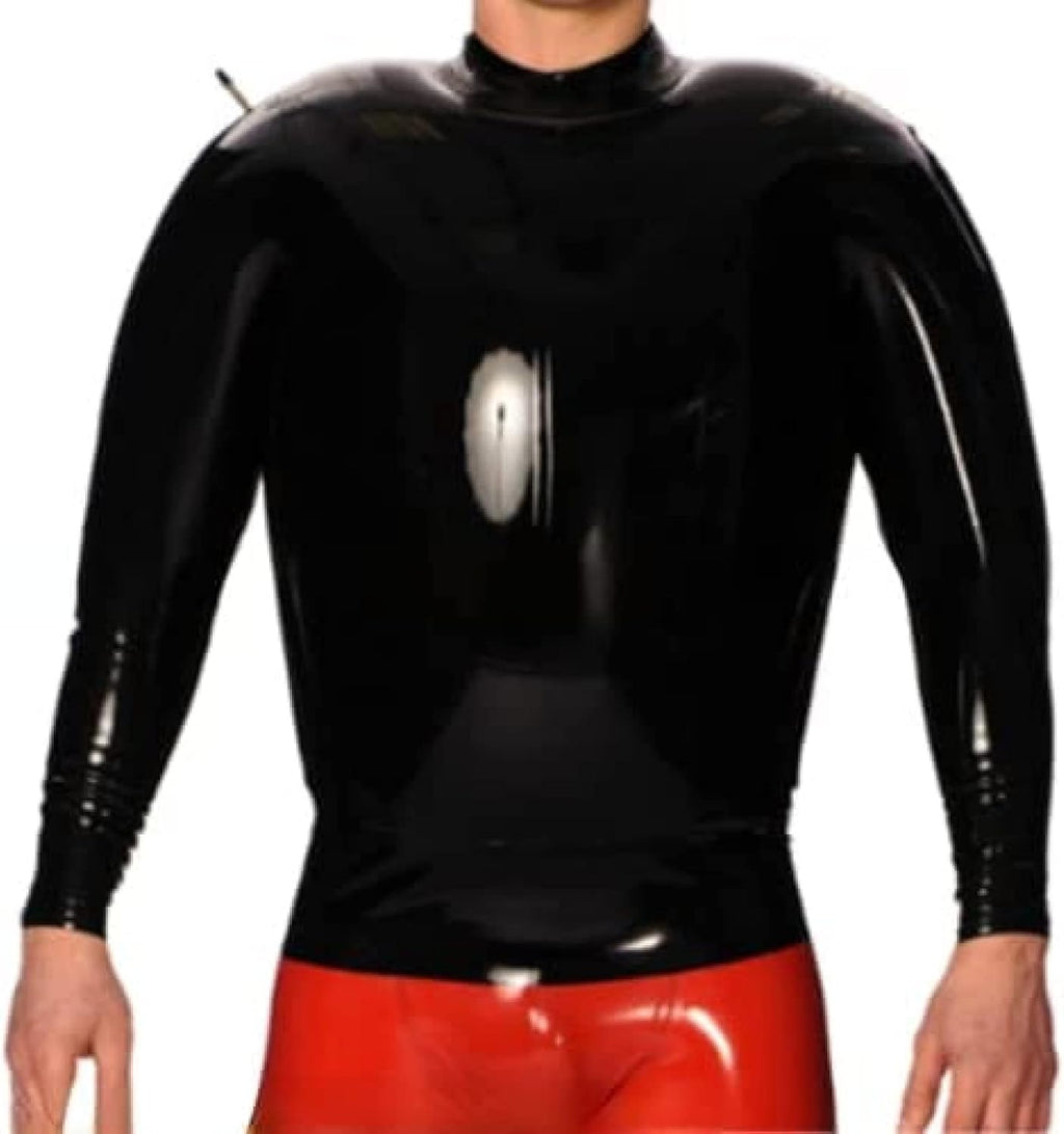 Black Sexy Inflatable Latex Shirt Long Sleeve Zipper Back Rubber Clothing Top,Blue,M