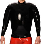 Black Sexy Inflatable Latex Shirt Long Sleeve Zipper Back Rubber Clothing Top,Lake-Blue,XL