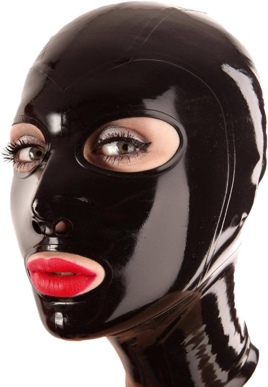 IOKUKI Latex Hood Mask with Open Eyes and Mouth Handmade,Latex Rubber Mask with Back Zipper Themed Party Accessories