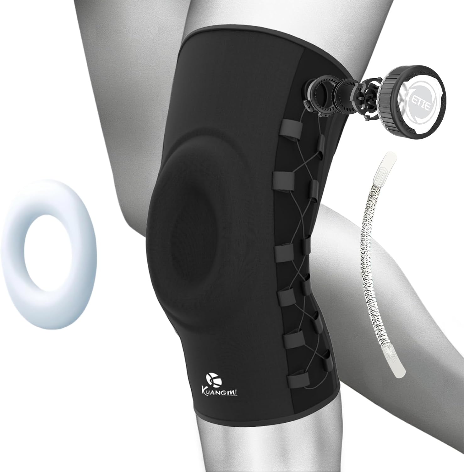 Kuangmi Knob Knee Brace, Knee Compression Sleeve with Patella Gel Pad & Side Stabilizers, Support for Sports, Workout, Pain Relief, Arthritis, Meniscus Tear(Left,Large,Single)